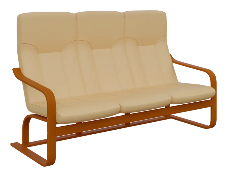 BO - 3 trojkřeslo, dřevěná kostra, moření třešeň, koženka HOLY BE 5, krémová